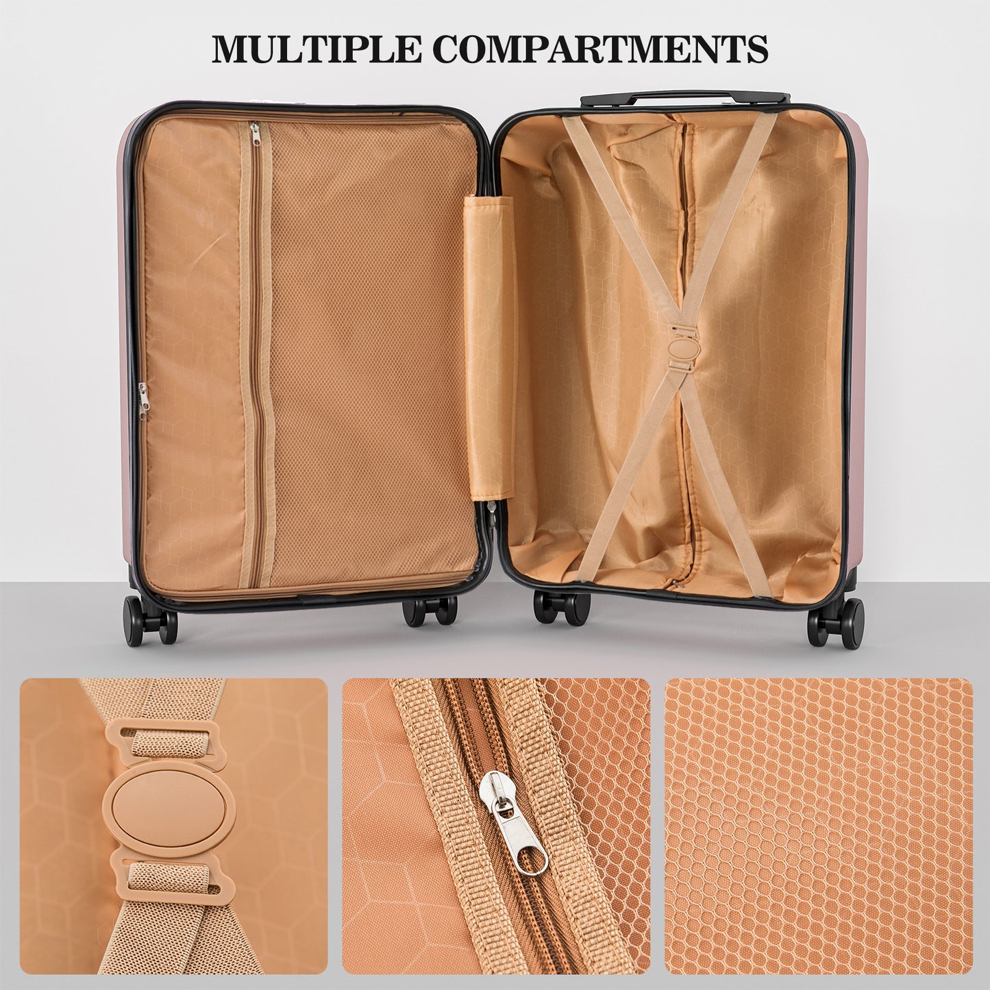 4 Piece Luggage Sets Lightweight Waterproof with 360° Silent Wheels 3 Level Telescopic Handles Hardside Spinner Suitcases Free Covers & Hangers