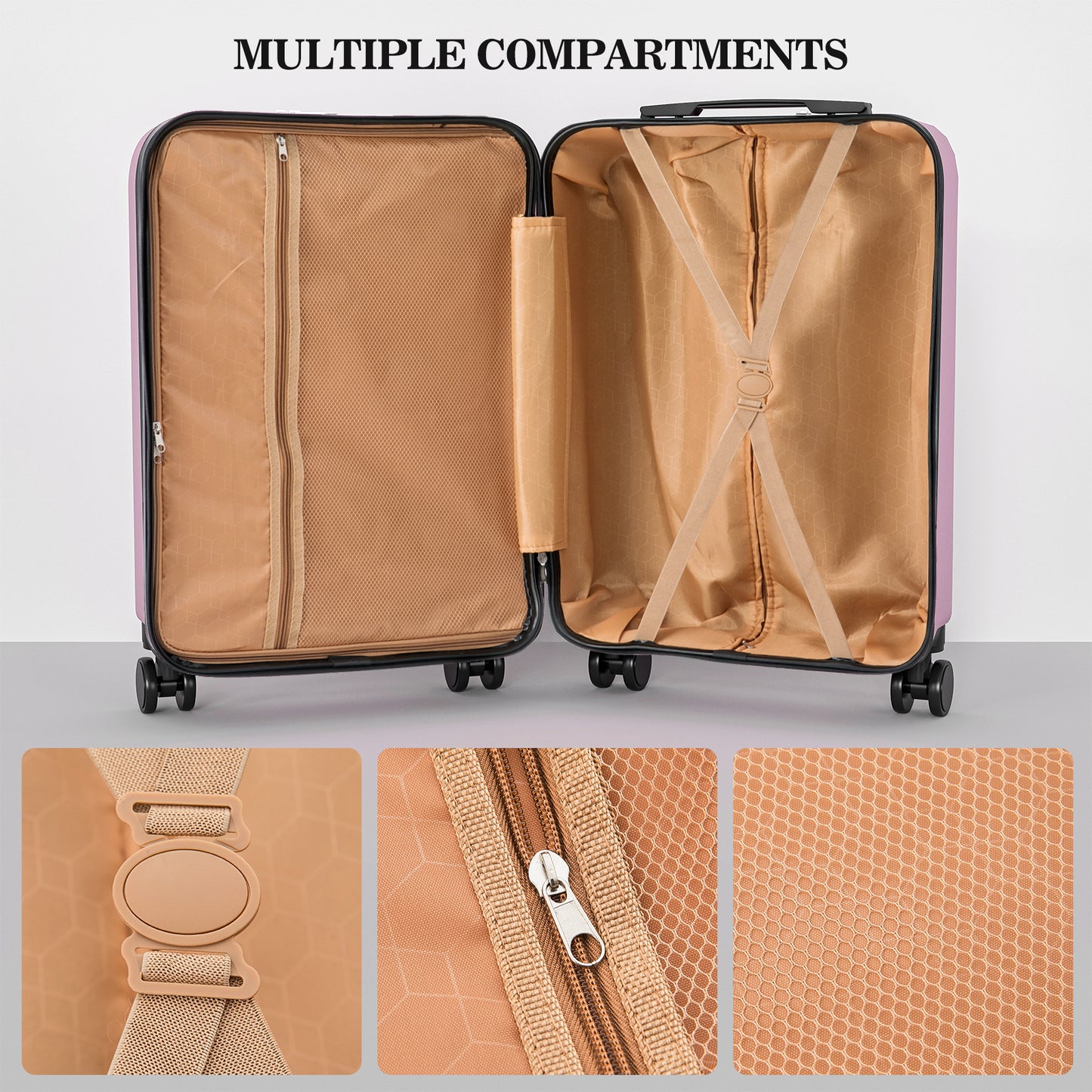4 Piece Luggage Sets Lightweight Waterproof with 360° Silent Wheels 3 Level Telescopic Handles Hardside Spinner Suitcases Free Covers & Hangers