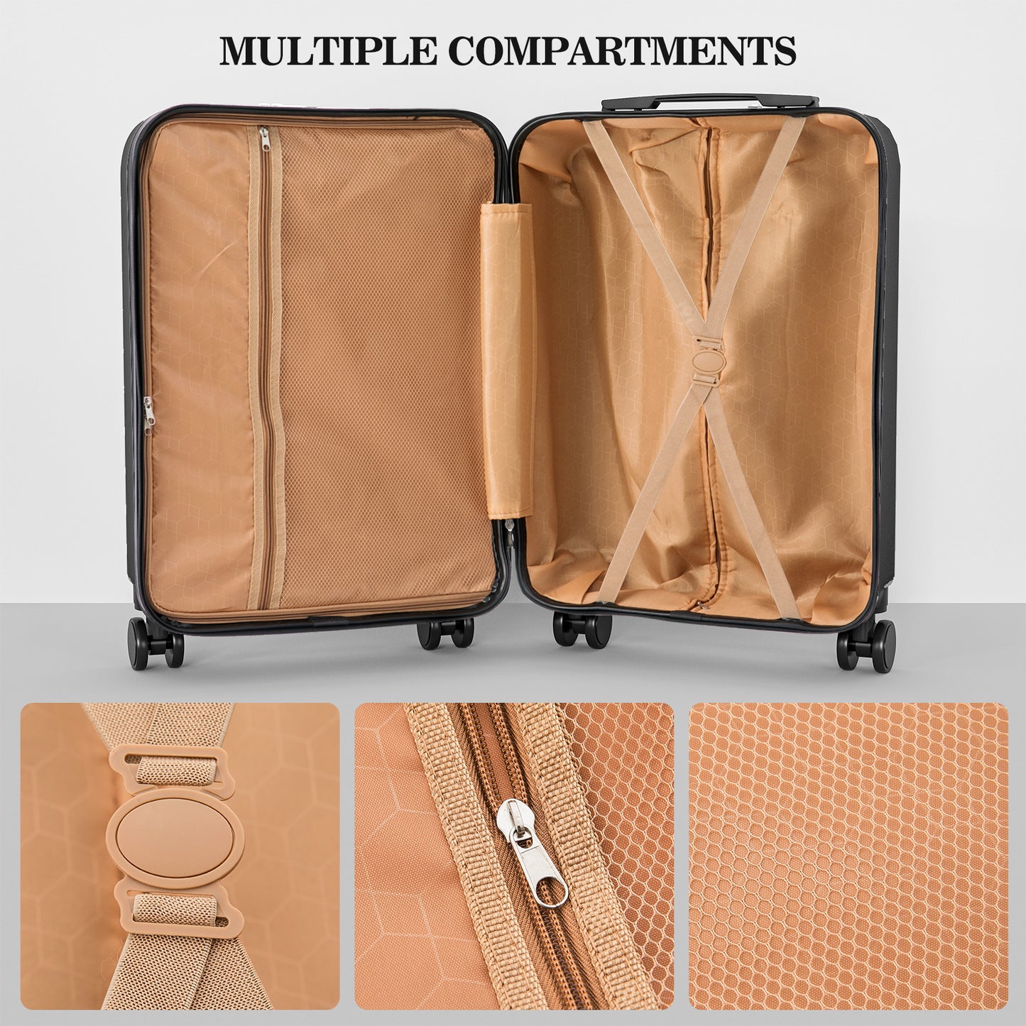 4 Piece Luggage Sets Lightweight Waterproof with 360° Silent Wheels 3 Level Telescopic Handles Hardside Spinner Suitcases Free Covers & Hangers