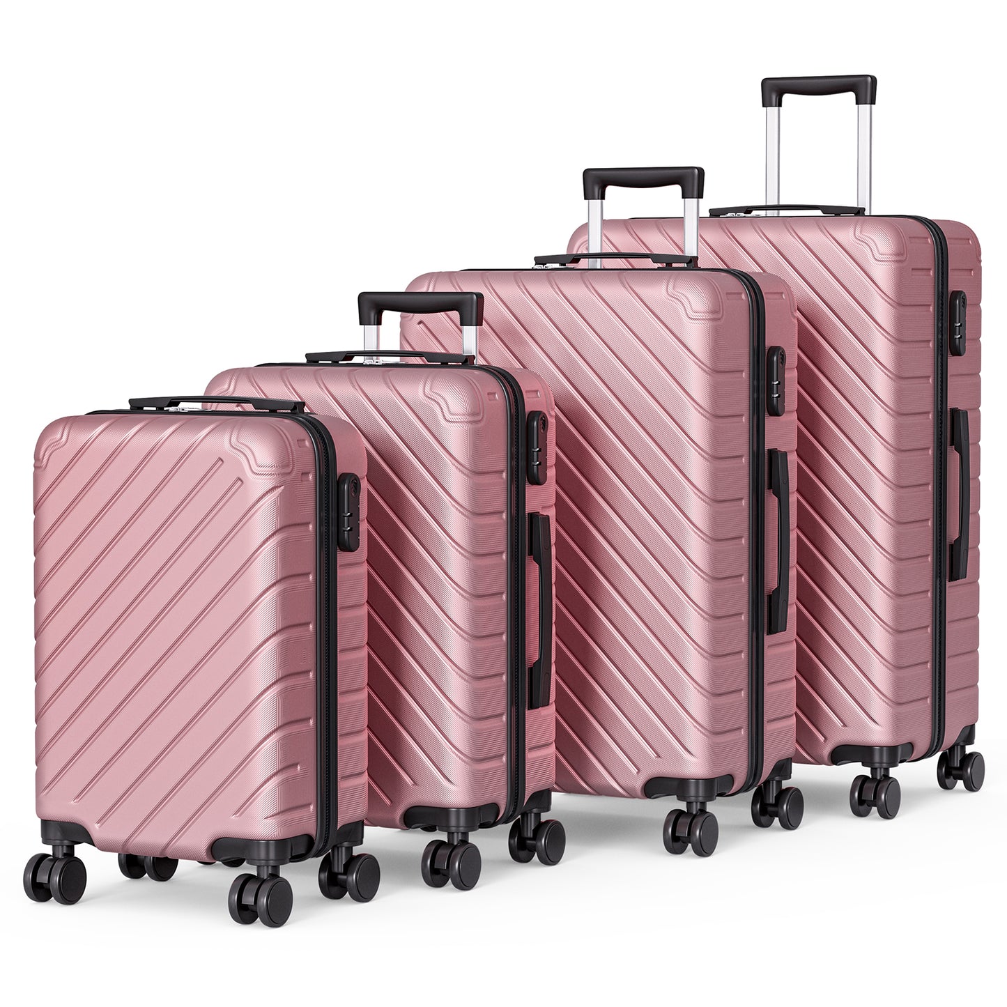 4 Piece Luggage Sets Lightweight Waterproof with 360° Silent Wheels 3 Level Telescopic Handles Hardside Spinner Suitcases Free Covers & Hangers