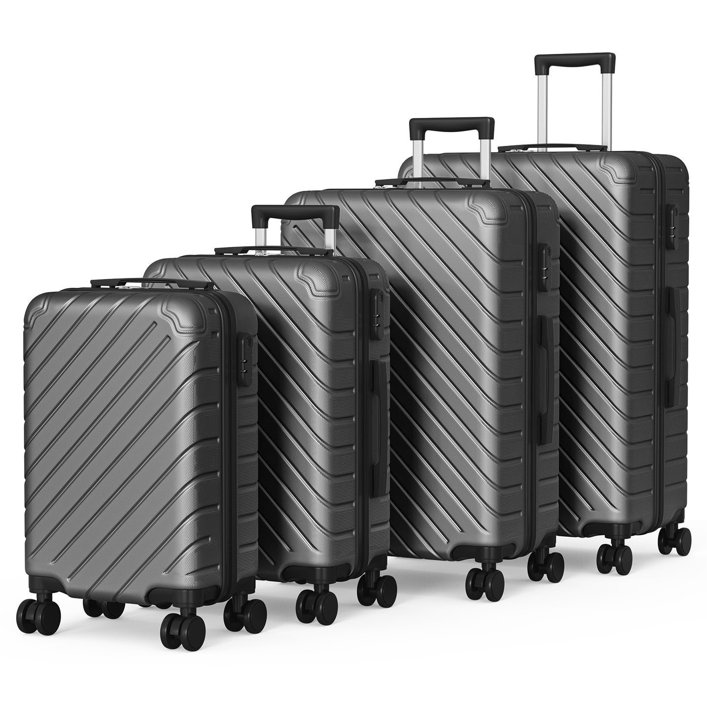 4 Piece Luggage Sets Lightweight Waterproof with 360° Silent Wheels 3 Level Telescopic Handles Hardside Spinner Suitcases Free Covers & Hangers