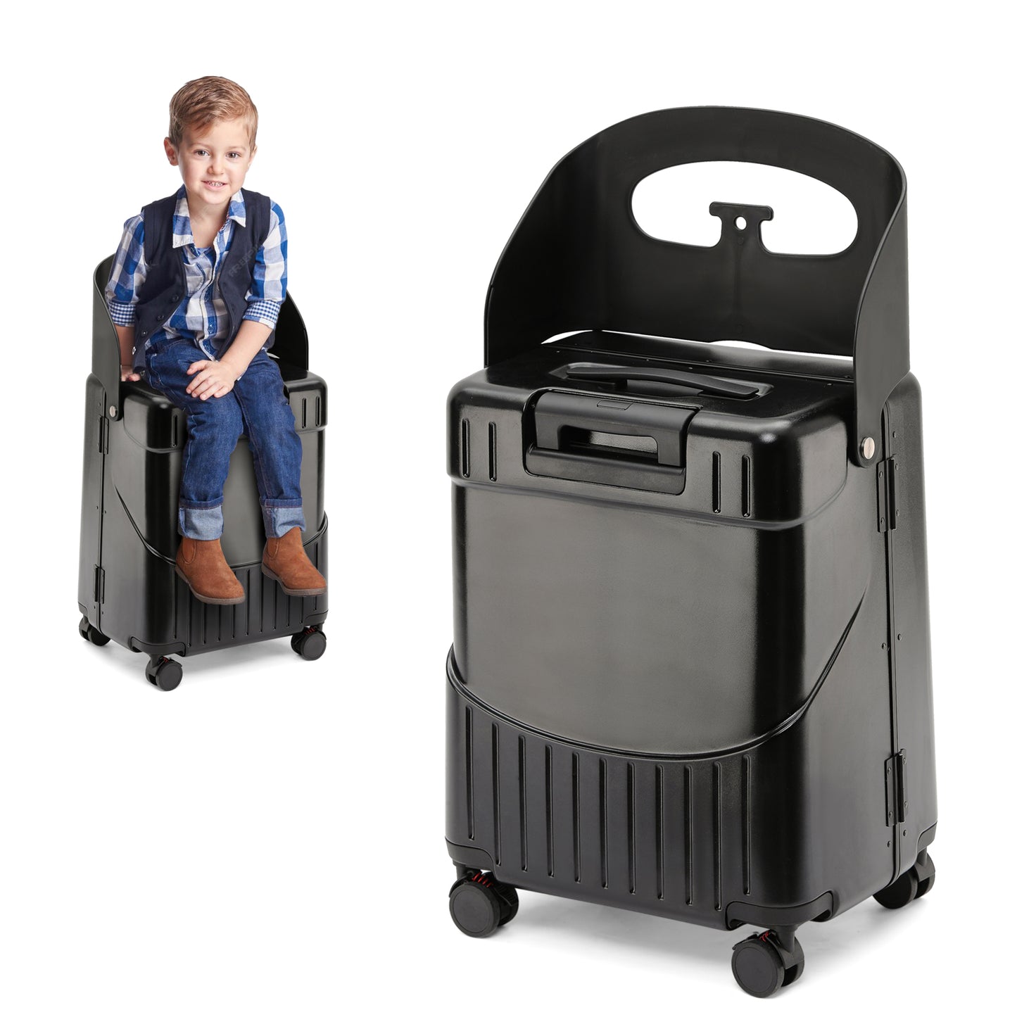 22'' Luggage with Seat for Kids Adults Travel, Hardside Suitcase with 360° Locking Wheels, TSA Lock, Seat Belts & Bag Hook