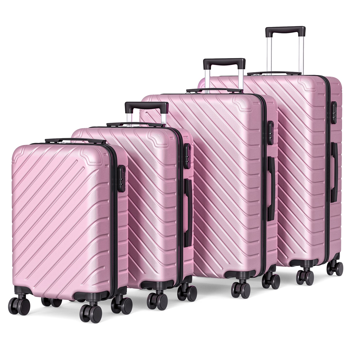 4 Piece Luggage Sets Lightweight Waterproof with 360° Silent Wheels 3 Level Telescopic Handles Hardside Spinner Suitcases Free Covers & Hangers