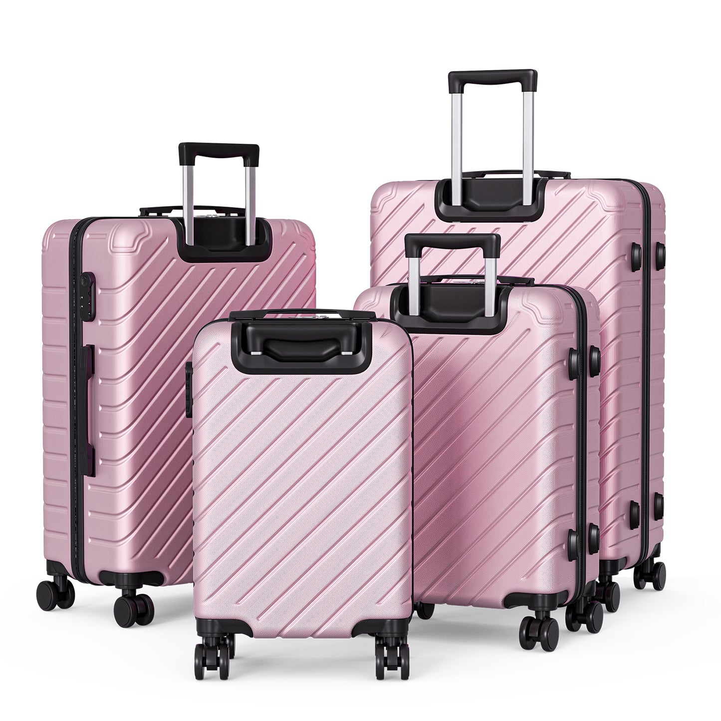 4 Piece Luggage Sets Lightweight Waterproof with 360° Silent Wheels 3 Level Telescopic Handles Hardside Spinner Suitcases Free Covers & Hangers