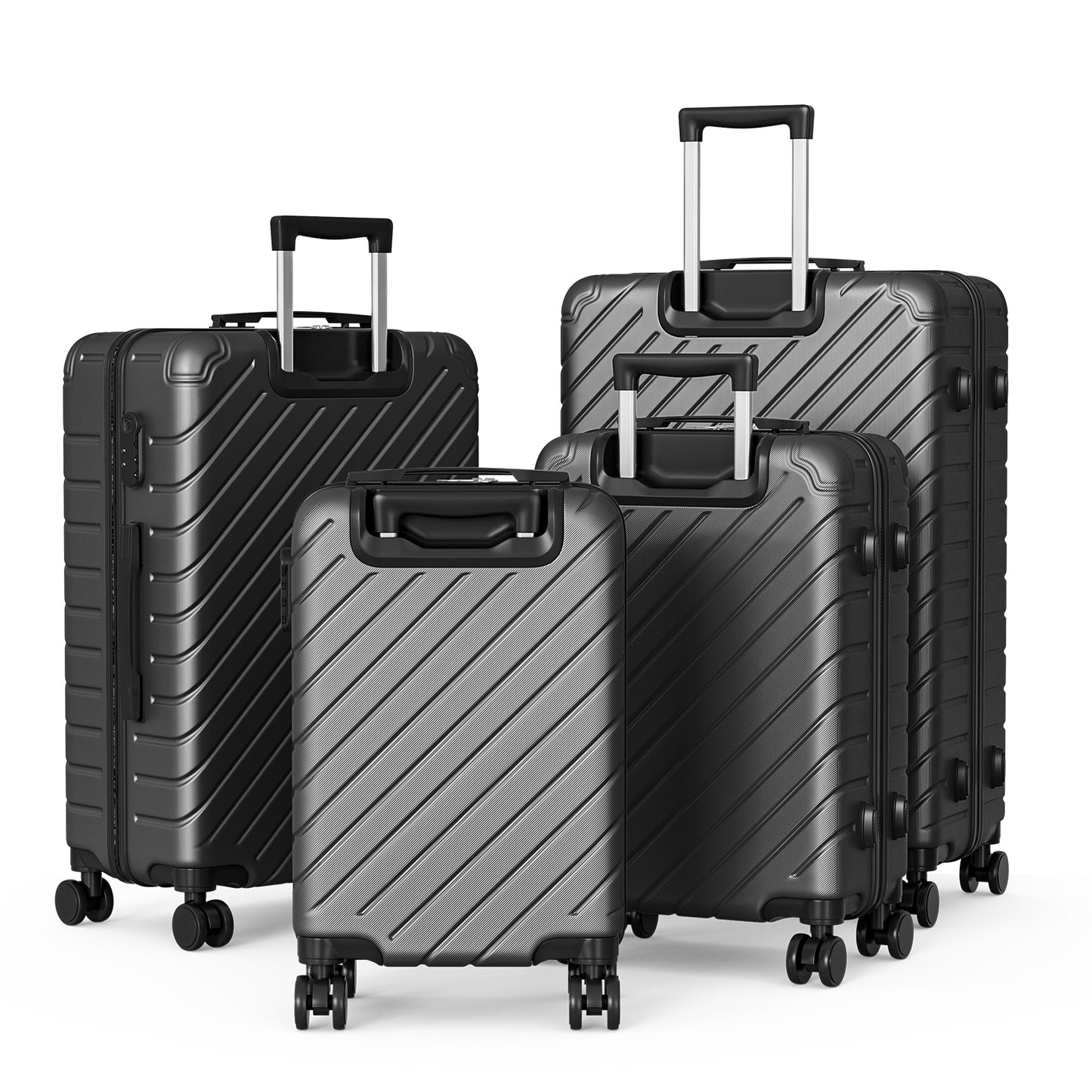 4 Piece Luggage Sets Lightweight Waterproof with 360° Silent Wheels 3 Level Telescopic Handles Hardside Spinner Suitcases Free Covers & Hangers