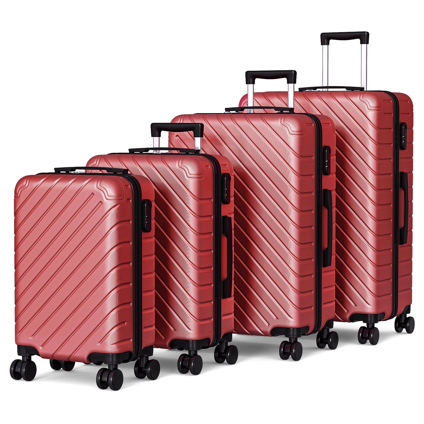 4 Piece Luggage Sets Lightweight Waterproof with 360° Silent Wheels 3 Level Telescopic Handles Hardside Spinner Suitcases Free Covers & Hangers