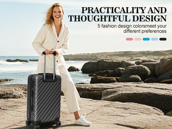 4 Piece Luggage Sets Lightweight Waterproof with 360° Silent Wheels 3 Level Telescopic Handles Hardside Spinner Suitcases Free Covers & Hangers