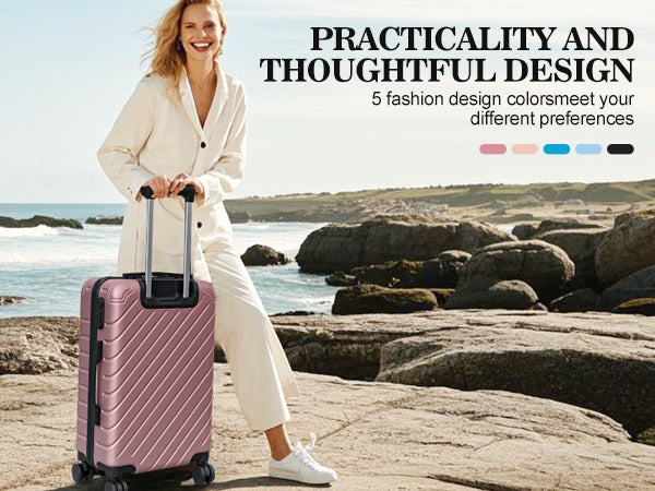 4 Piece Luggage Sets Lightweight Waterproof with 360° Silent Wheels 3 Level Telescopic Handles Hardside Spinner Suitcases Free Covers & Hangers