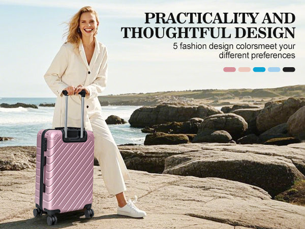4 Piece Luggage Sets Lightweight Waterproof with 360° Silent Wheels 3 Level Telescopic Handles Hardside Spinner Suitcases Free Covers & Hangers
