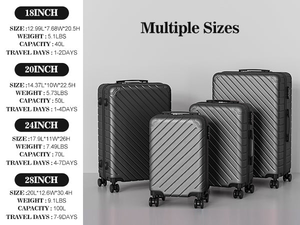 4 Piece Luggage Sets Lightweight Waterproof with 360° Silent Wheels 3 Level Telescopic Handles Hardside Spinner Suitcases Free Covers & Hangers