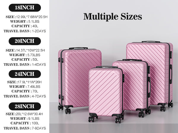 4 Piece Luggage Sets Lightweight Waterproof with 360° Silent Wheels 3 Level Telescopic Handles Hardside Spinner Suitcases Free Covers & Hangers