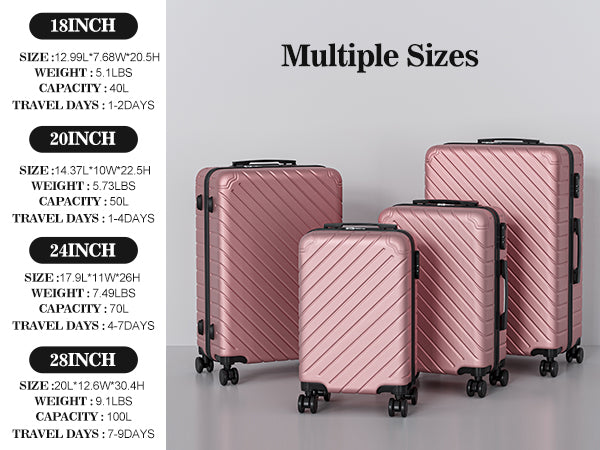 4 Piece Luggage Sets Lightweight Waterproof with 360° Silent Wheels 3 Level Telescopic Handles Hardside Spinner Suitcases Free Covers & Hangers