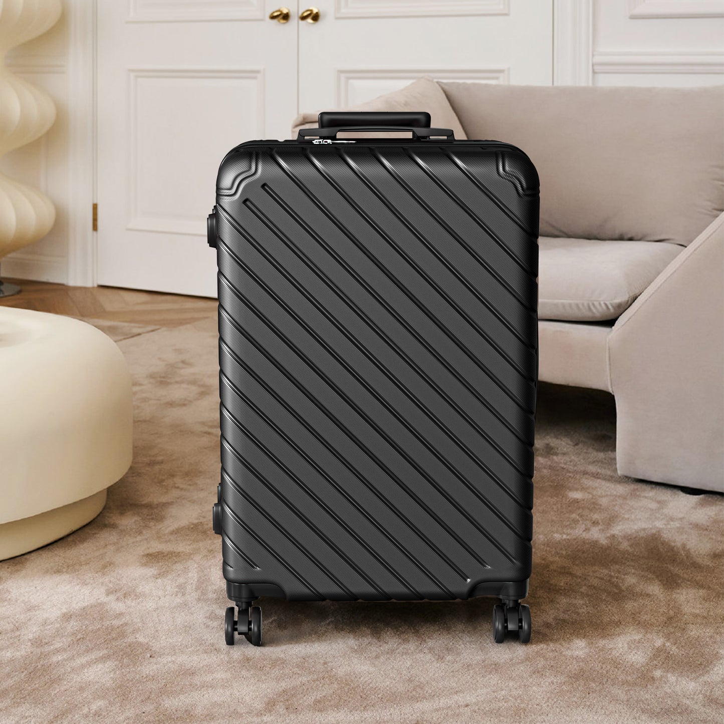 4 Piece Luggage Sets Lightweight Waterproof with 360° Silent Wheels 3 Level Telescopic Handles Hardside Spinner Suitcases Free Covers & Hangers