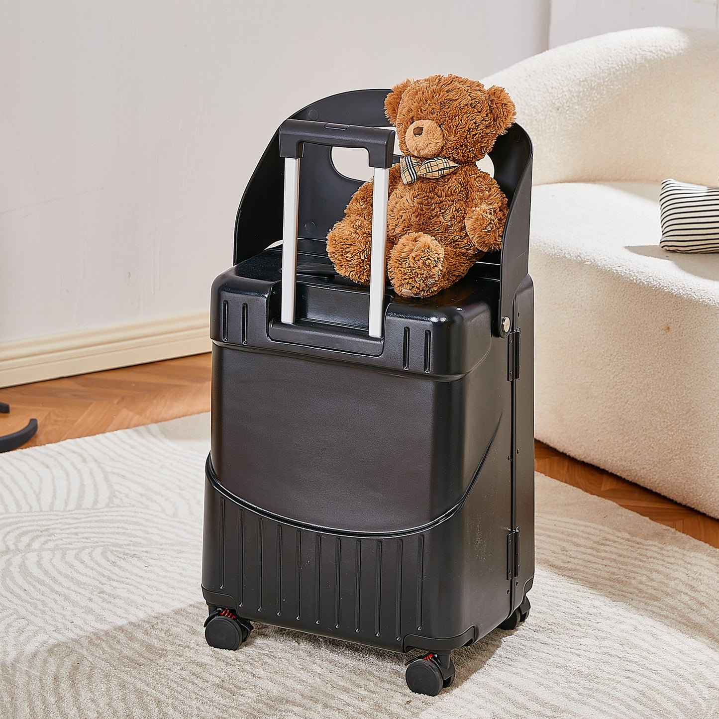 22'' Luggage with Seat for Kids Adults Travel, Hardside Suitcase with 360° Locking Wheels, TSA Lock, Seat Belts & Bag Hook