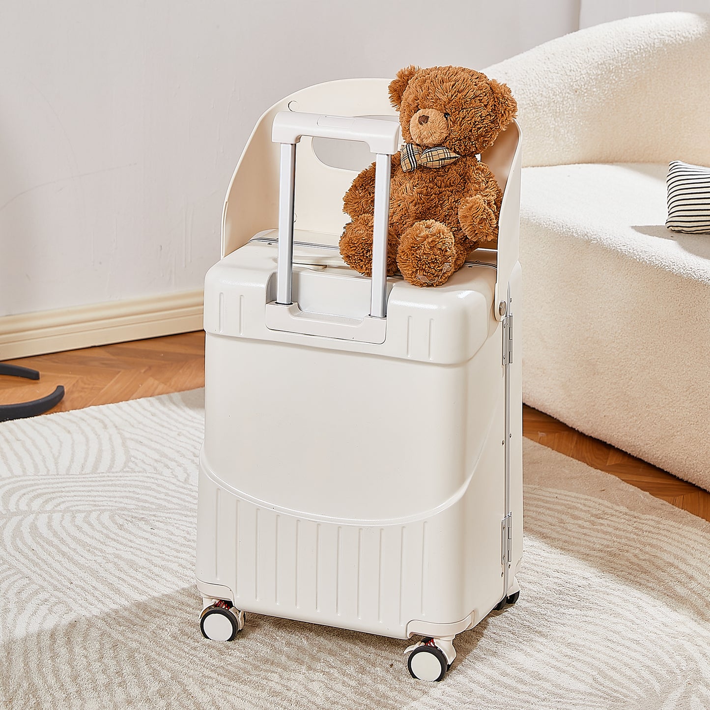22'' Luggage with Seat for Kids Adults Travel, Hardside Suitcase with 360° Locking Wheels, TSA Lock, Seat Belts & Bag Hook