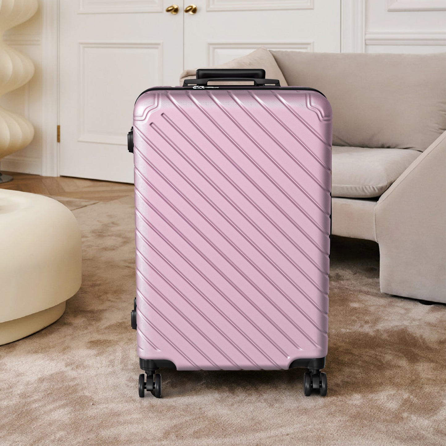 4 Piece Luggage Sets Lightweight Waterproof with 360° Silent Wheels 3 Level Telescopic Handles Hardside Spinner Suitcases Free Covers & Hangers