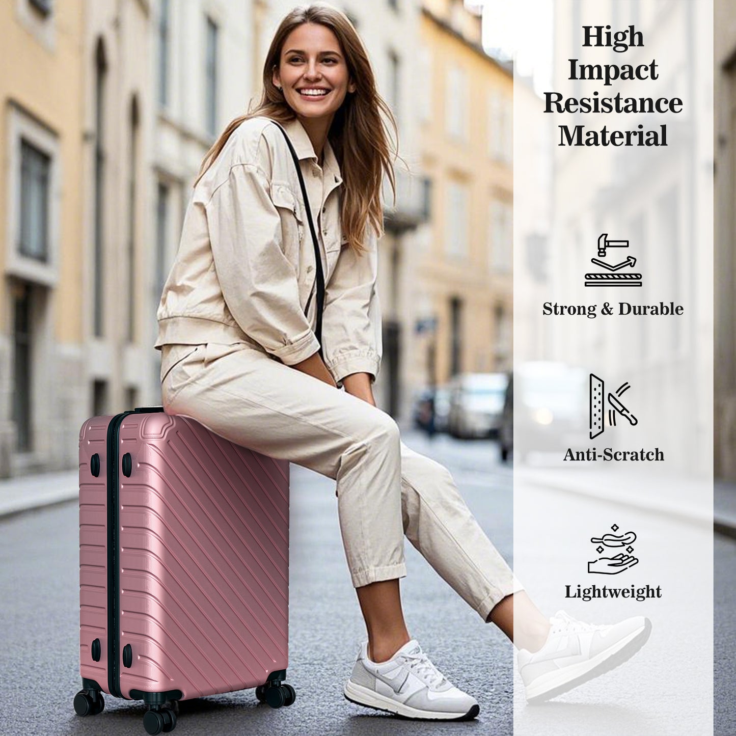 4 Piece Luggage Sets Lightweight Waterproof with 360° Silent Wheels 3 Level Telescopic Handles Hardside Spinner Suitcases Free Covers & Hangers