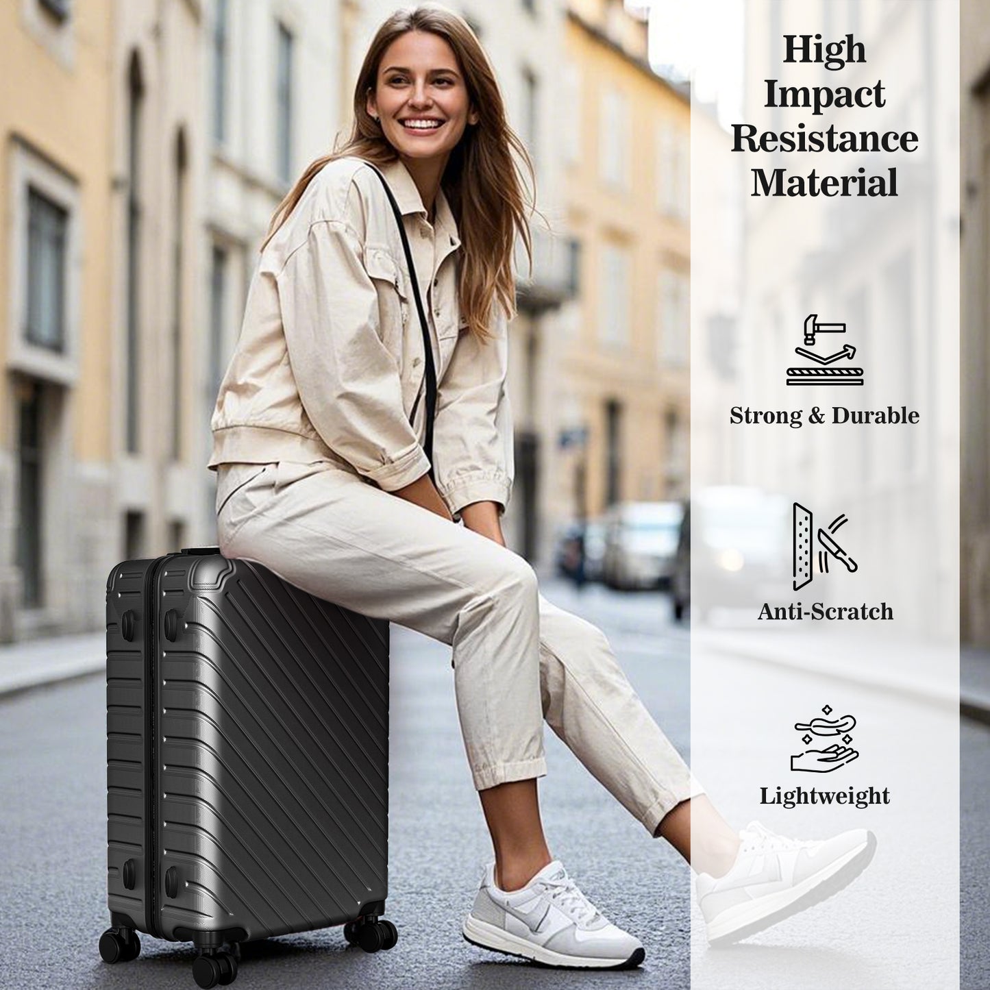 4 Piece Luggage Sets Lightweight Waterproof with 360° Silent Wheels 3 Level Telescopic Handles Hardside Spinner Suitcases Free Covers & Hangers