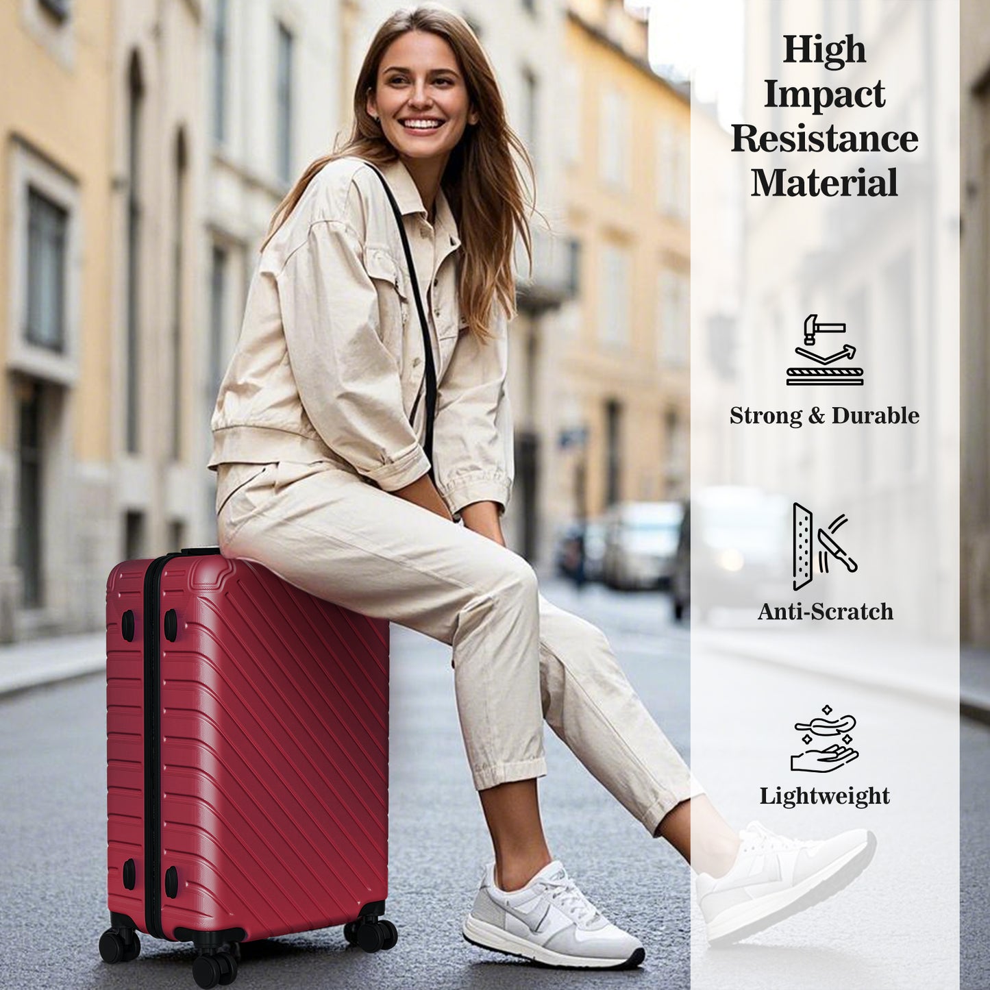 4 Piece Luggage Sets Lightweight Waterproof with 360° Silent Wheels 3 Level Telescopic Handles Hardside Spinner Suitcases Free Covers & Hangers