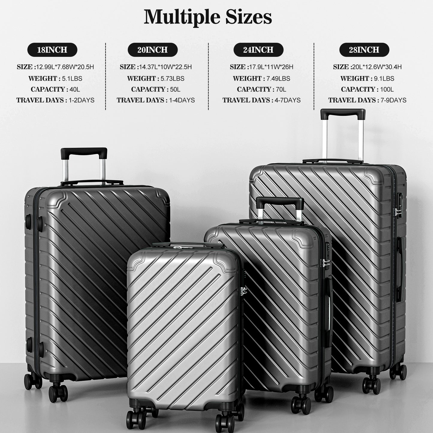 PC Material 4 Piece Expandable Luggage Set,TSA Lock Hardshell Luggage Set for Business Travel Suitcases