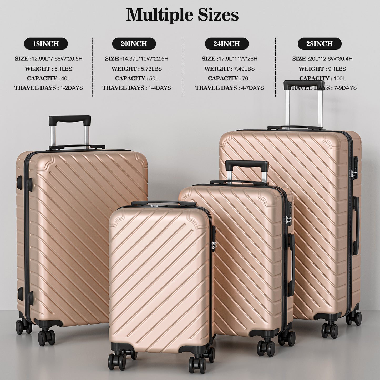 PC Material 4 Piece Expandable Luggage Set,TSA Lock Hardshell Luggage Set for Business Travel Suitcases