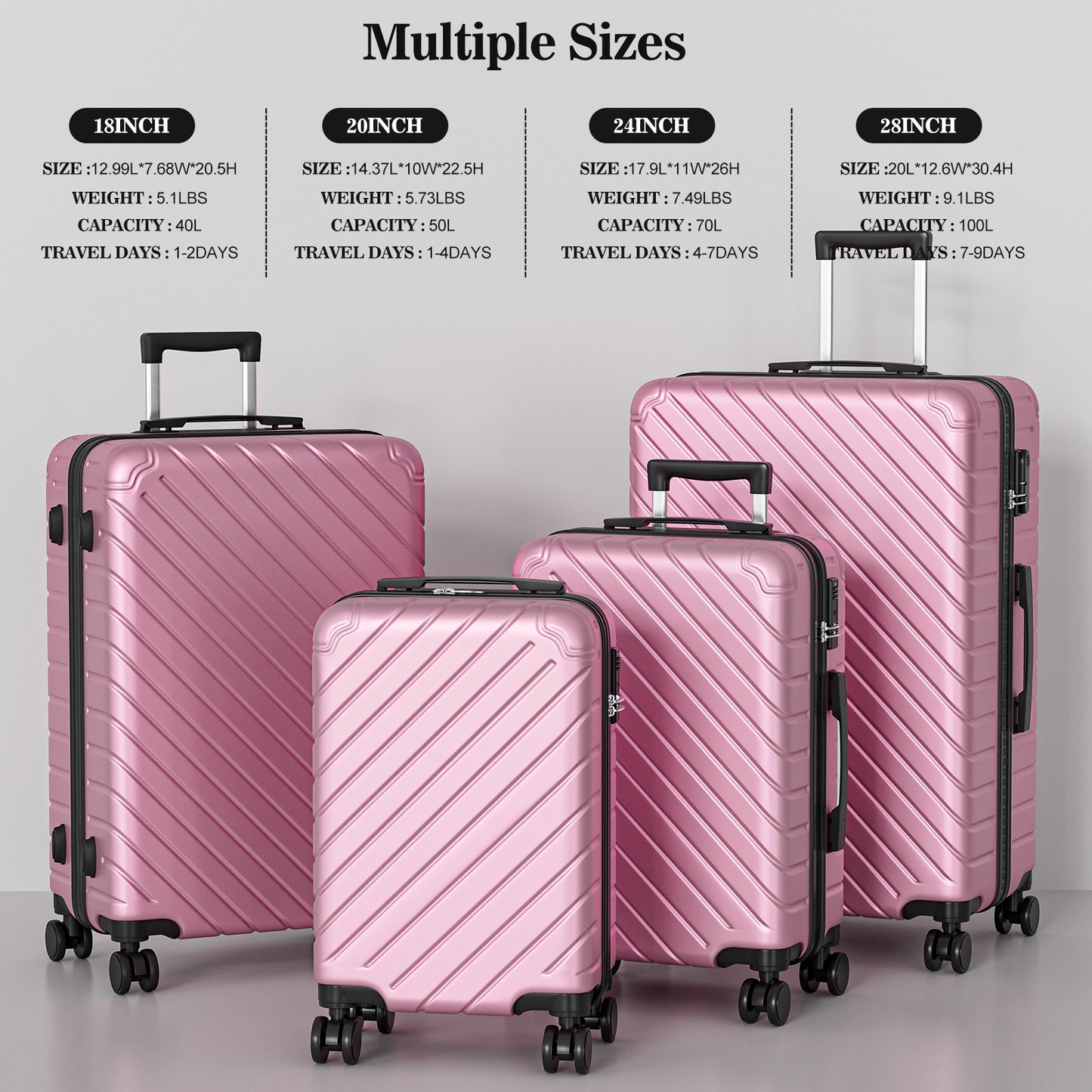 PC Material 4 Piece Expandable Luggage Set,TSA Lock Hardshell Luggage Set for Business Travel Suitcases
