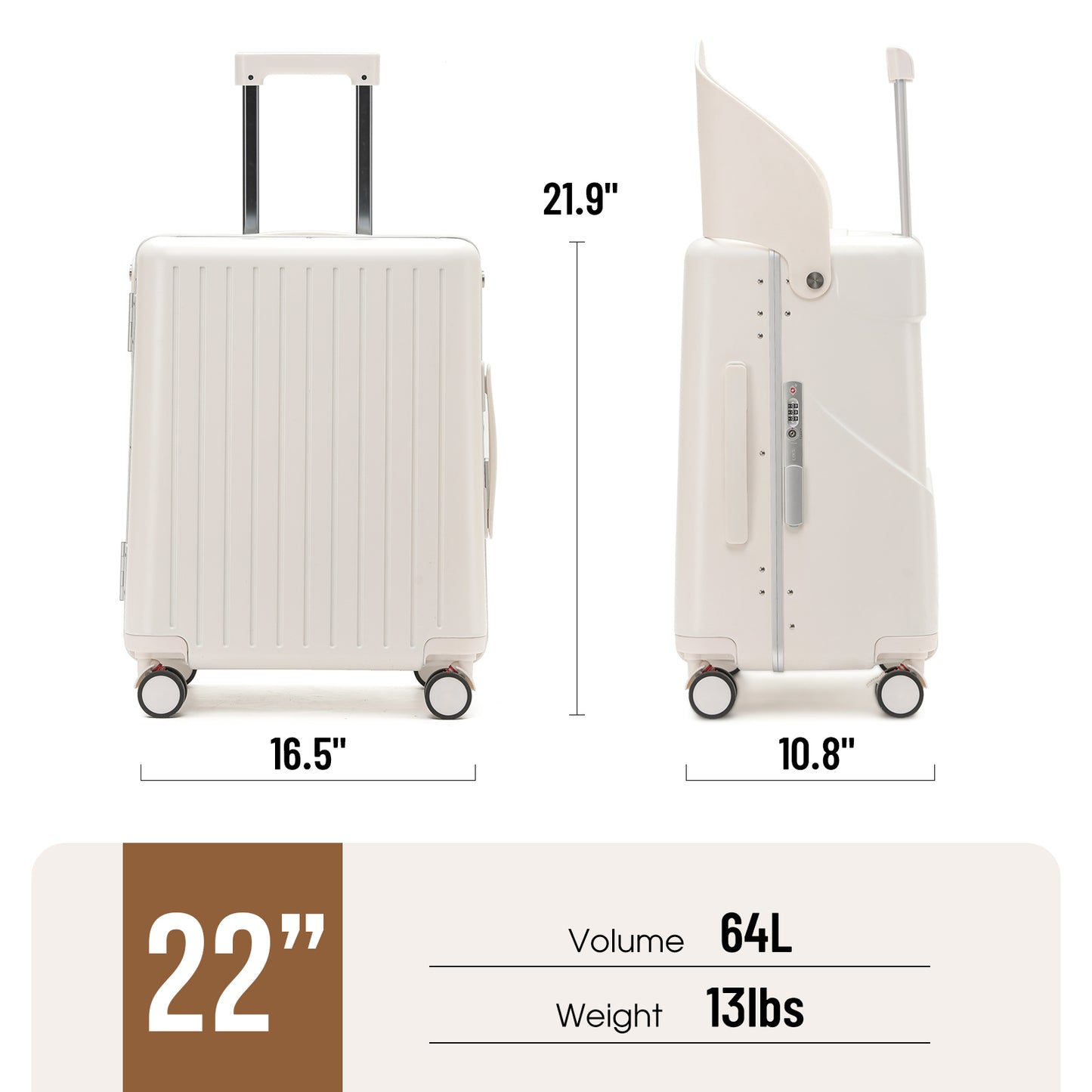 22'' Luggage with Seat for Kids Adults Travel, Hardside Suitcase with 360° Locking Wheels, TSA Lock, Seat Belts & Bag Hook