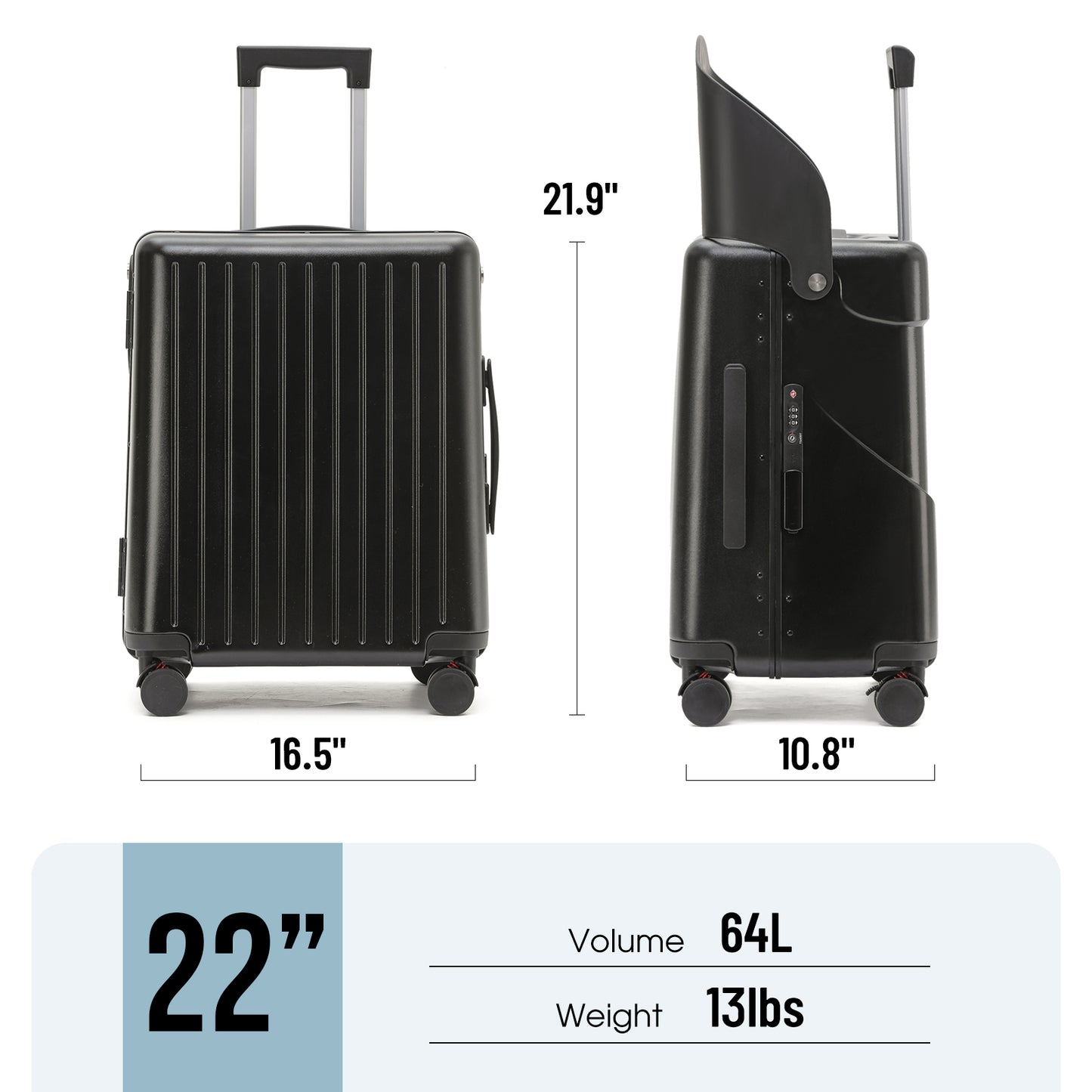 22'' Luggage with Seat for Kids Adults Travel, Hardside Suitcase with 360° Locking Wheels, TSA Lock, Seat Belts & Bag Hook