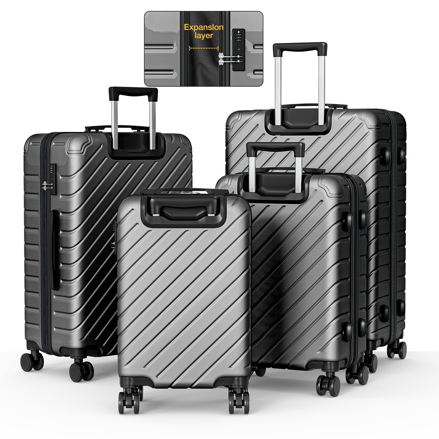 PC Material 4 Piece Expandable Luggage Set,TSA Lock Hardshell Luggage Set for Business Travel Suitcases