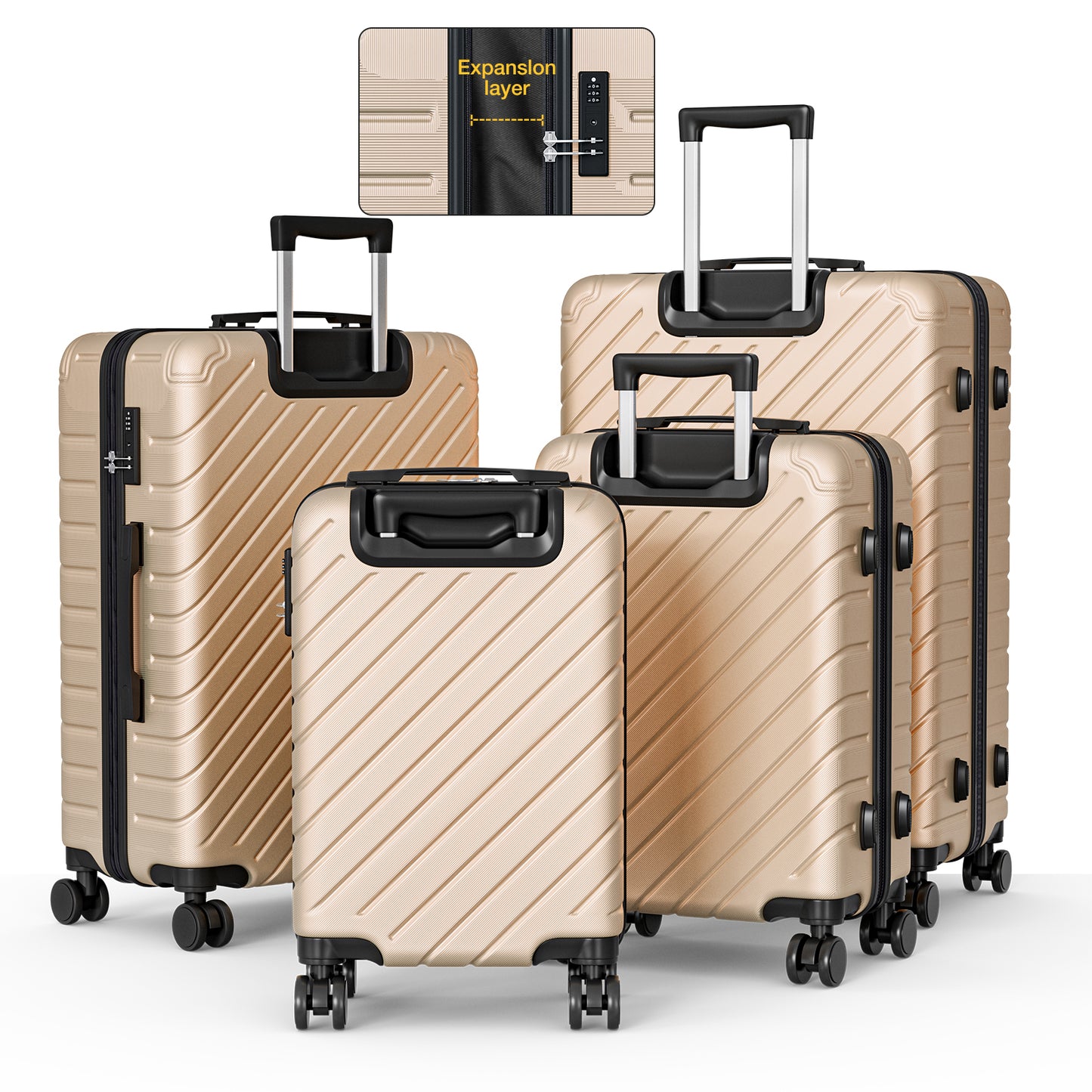 PC Material 4 Piece Expandable Luggage Set,TSA Lock Hardshell Luggage Set for Business Travel Suitcases