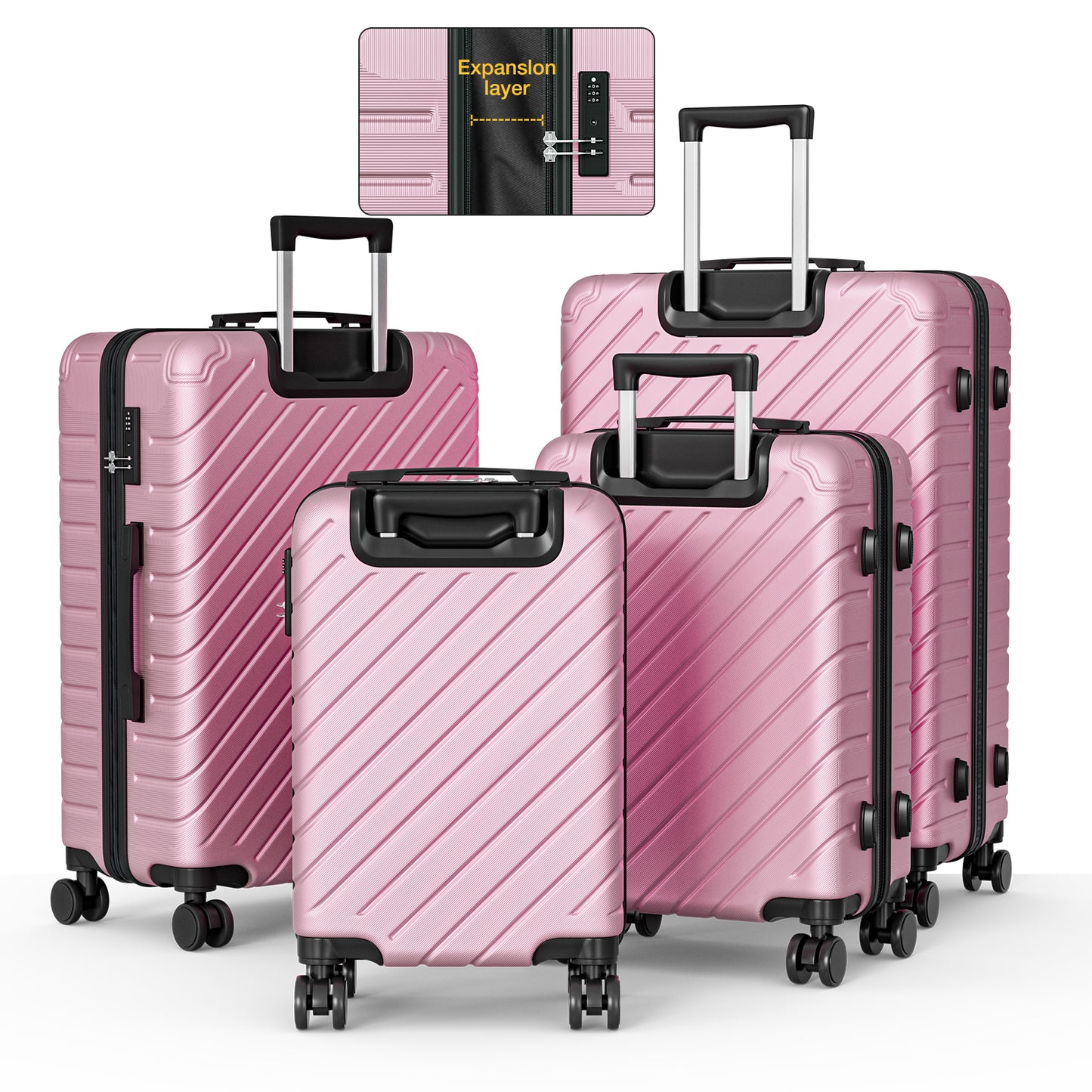 PC Material 4 Piece Expandable Luggage Set,TSA Lock Hardshell Luggage Set for Business Travel Suitcases