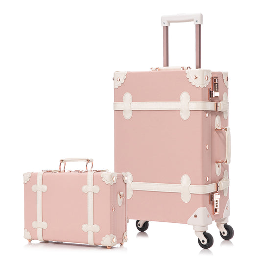 Fridtrip 2 Piece Vintage Luggage Set Pink in 20" and 12"
