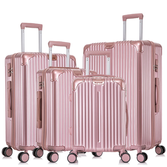 4 Pcs Lightweight Luggage Set, 16" 20" 24" 28" Rose Gold