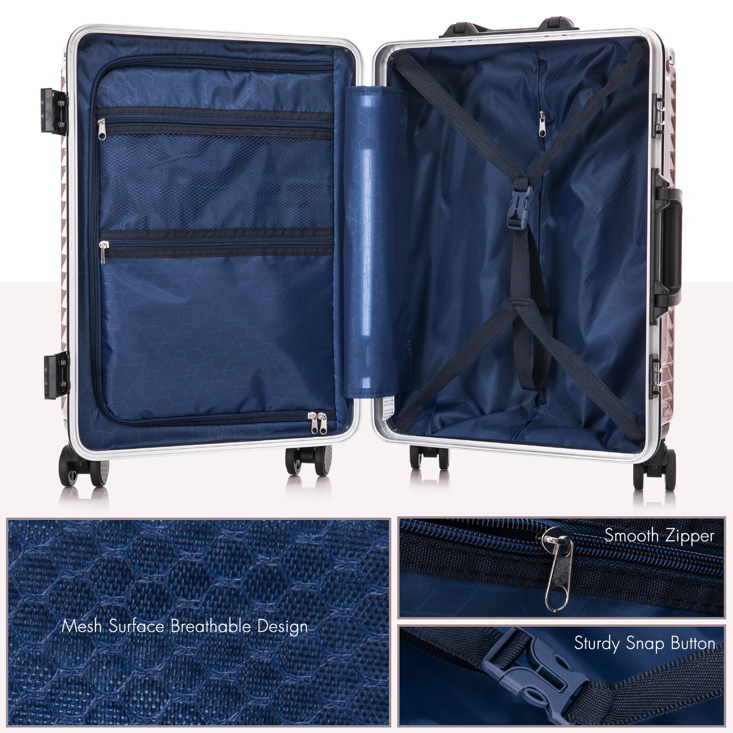 20 inch PC material imitation aluminum vertical stripe double wheel suitcase with password lock